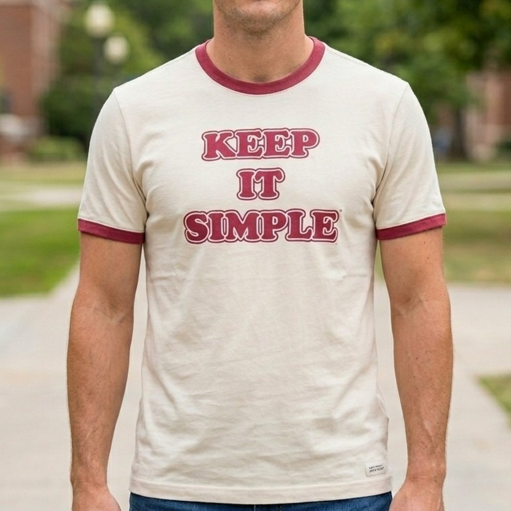 Life Is Good T-Shirt Mens XL Cream Keep It‎ Simple Crusher Ringer Tee Casual